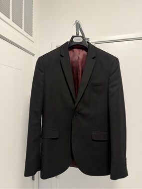 Topman Black Blazer with Burgundy Lining